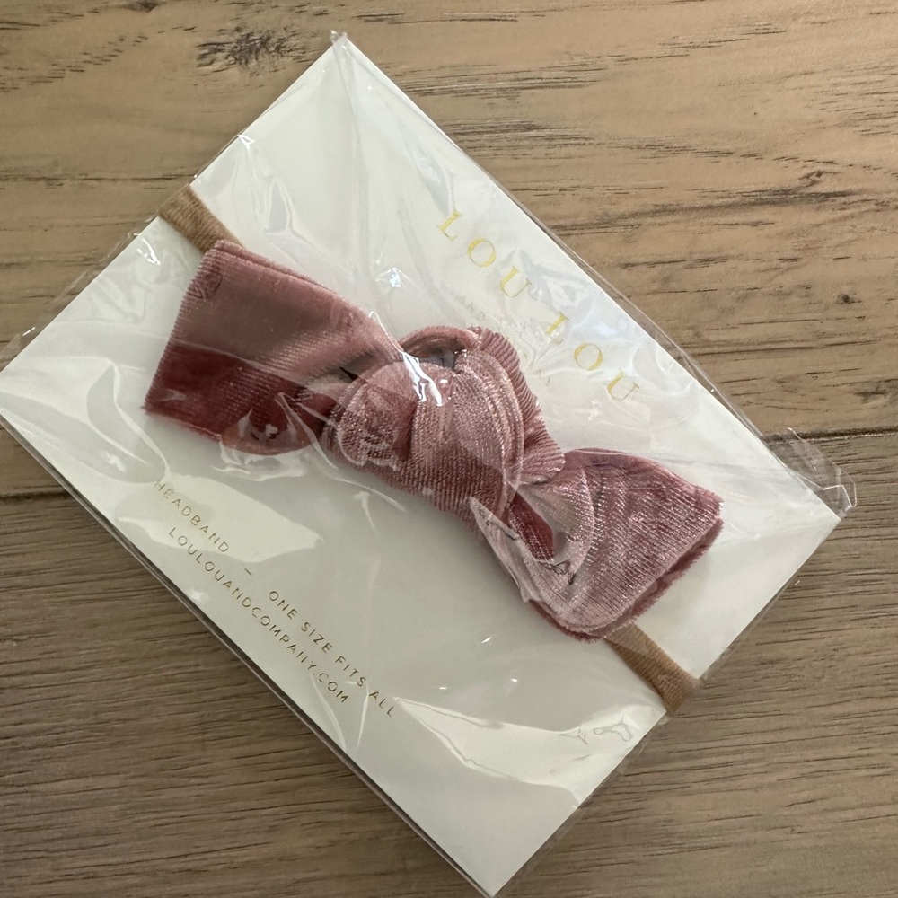 Lou Lou & Company Blush Velvet Bow Headband and stripped headband